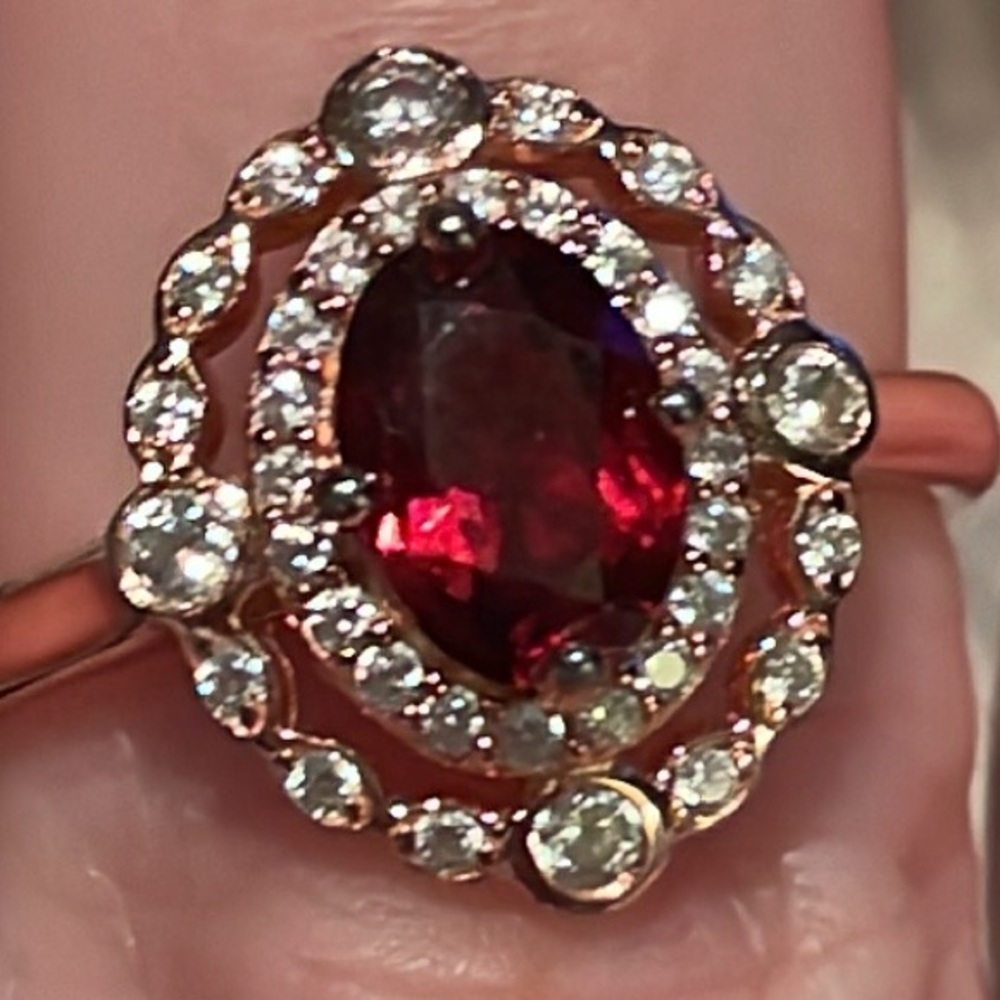Garnet Rose Gold Plated Sterling Silver 925 Halo Ring Size 5